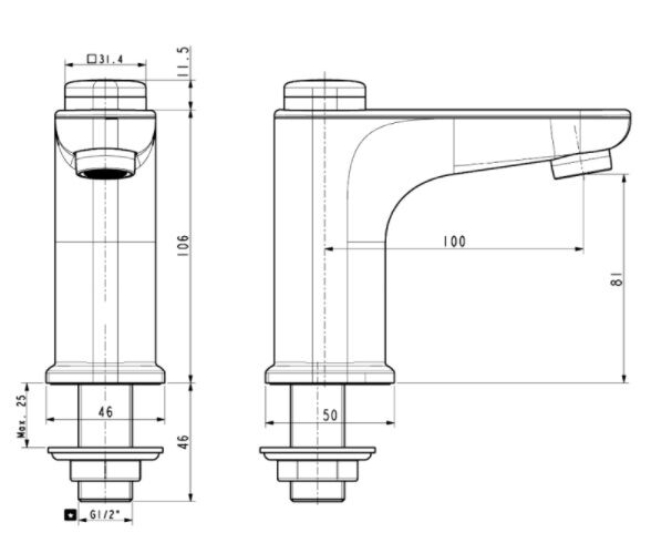 Bản vẽ kỹ thuật vòi chậu lavabo nước lạnh WFT823